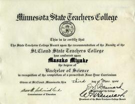 Masako Miyake diploma, St. Cloud State University