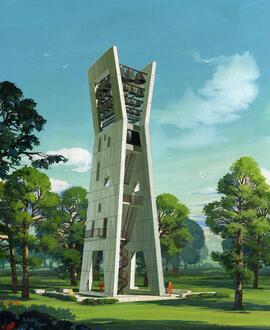 Architect's rendering of a proposal campus carillon bell tower, St. Cloud State University