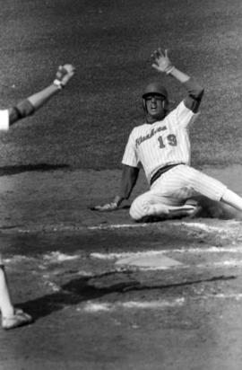 Larry Goodrie slides into home plate during a St. Cloud State University baseball game