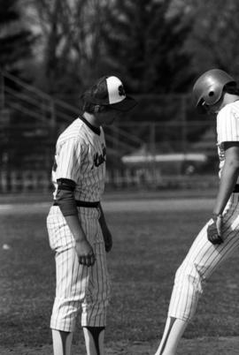 Bob Greeley and Larry Goodrie during a St. Cloud State University baseball game against the University of Minnesota-Duluth