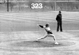St. Cloud State University baseball pitcher Tony Halford throws a ball against the University of Minnesota-Morris