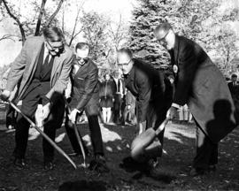 Centennial Hall (1971) groundbreaking ceremony with St. Cloud mayor Edward Henry, State College chancellor Theodore Mitau, St. Cloud State president Robert Wick, and Minnesota governor Harold LeVander, St. Cloud State University