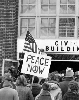 Vietnam war protesters gather in front of the St. Cloud Civic Center