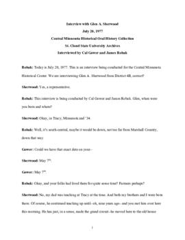 Legislators and politics oral history transcript - Glen Sherwood
