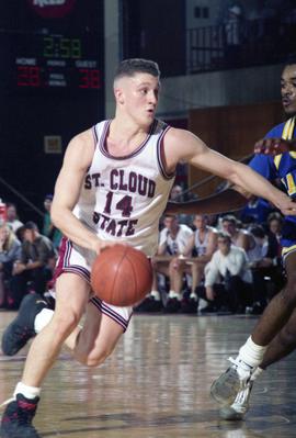 St. Cloud State basketball player Dan Ward during a game against South Dakota State University