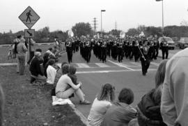 Marching band at the homecoming parade, St. Cloud State University