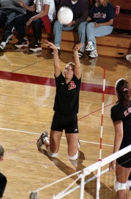 Cami Selbitschka hits a volleyball during a volleyball match against Augustana College, St. Cloud State University