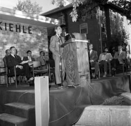 Theodore Mitau speaks at the Kiehle (1952) rededication, St. Cloud State University