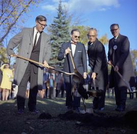 St. Cloud Mayor Edward L. Henry, Chancellor G. Theo Mitau, St. Cloud State president Robert H. Wick, and Minnesota Governor Harold LaVander at the Centennial Hall (1971) groundbreaking, St. Cloud State University