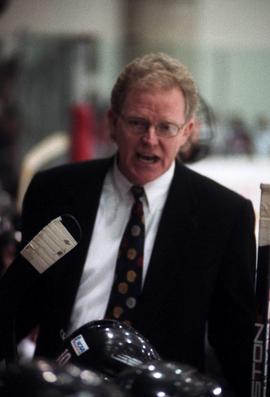 Coach Craig Dahl during a hockey game against the University of Minnesota, St. Cloud State University