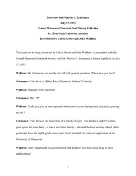 Legislators and politics oral history transcript - Marvin Schumann