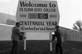 Centennial Year Celebration sign, St. Cloud State University