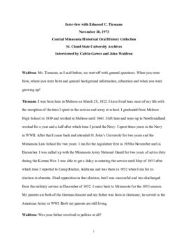 Legislators and politics oral history transcript - Edmund Tiemann