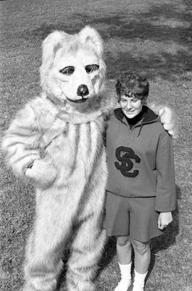 St. Cloud State cheerleader and mascot