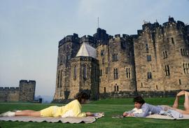 Students relax at Alnwick Castle, St. Cloud State University