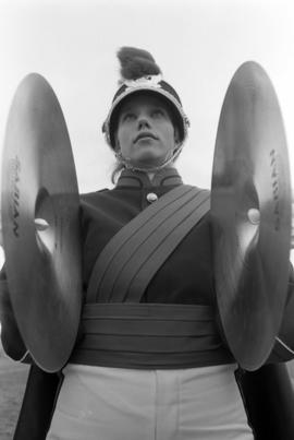 Marching band member plays the cymbals, St. Cloud State University