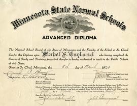 Mabel Englund diploma, St. Cloud State University