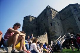 St. Cloud State students listen to Christine Mitchell at Dunstanburgh Castle