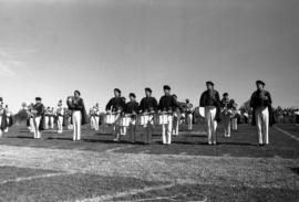 Marching band at football game, St. Cloud State University