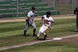 Mike McKinney rounds third base during a baseball game, St. Cloud State University