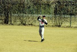 Mike McKinney throws a baseball during a baseball game, St. Cloud State University