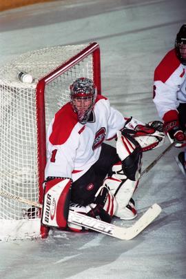 Action during a hockey game against Michigan Tech University, St. Cloud State University