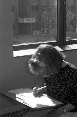 A Math Contest participant works on a problem, St. Cloud State University