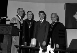 St. Cloud State presidents George Budd, Charles Graham, and Robert Wick with Minnesota Governor Wendell Anderson at President Charles Graham's inauguration