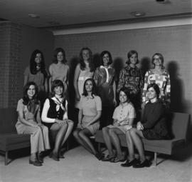 Homecoming queen candidates Sue Sweet, Pat Borg, Shirley Eichten, Mary Paulos, Jacqueline Turnbull, Laramine Otto, Wendy Moreland, Donna Preusser, Molly Murphy, Johnda Becker, Rebecca Hill, St. Cloud State University