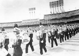 Marching band at Met Stadium, St. Cloud State University