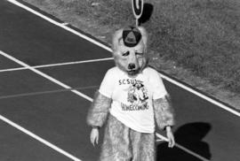 Husky mascot at homecoming football game, St. Cloud State University