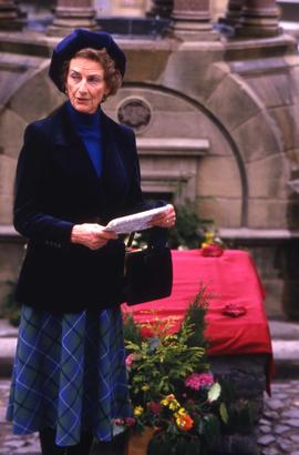 10th Duchess of Northumberland Elizabeth Percy at the Robertson's Pant fountain, Alnwick, UK