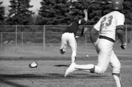 Jeff Schlink watches an opposing infielder during a St. Cloud State University baseball game against Augsburg College