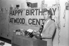 Director Joe Opatz speaks at Atwood Memorial Center's (1966) 20th birthday party, St. Cloud State University