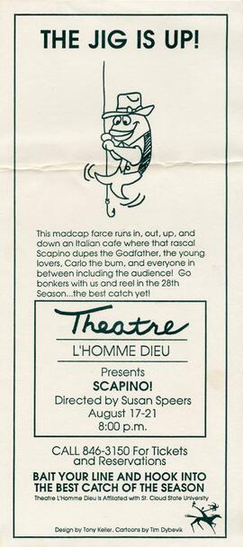 Theatre L'Homme Dieu Scapino! theatre production poster, St. Cloud State University