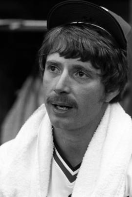 Alum Greg Thayer in the Minnesota Twins' locker room before a game