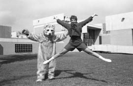 St. Cloud State cheerleader and mascot