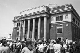 Protestors gather at the courthouse, Day of Peace protest, St. Cloud State University