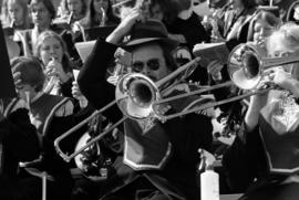 Marching band at football game against Northern Iowa University, St. Cloud State University