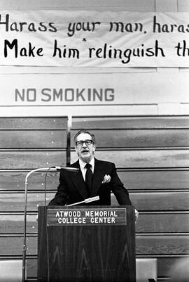 Actor Vincent Price speaks at Halenbeck Hall (1965), St. Cloud State University