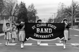 Marching band at the homecoming parade, St. Cloud State University