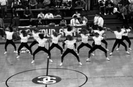 The danceline performs at halftime of a men's basketball game at Halenbeck Hall (1965), St. Cloud State University