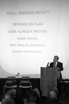 A man speaks at a session of the Winter Institute, St. Cloud State University