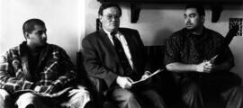 Students Adrian Contreras and Rick Miyahara meet with President Robert Bess regarding demands for hunger strike, St. Cloud State University