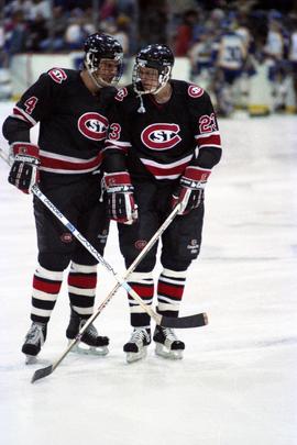 St. Cloud State hockey player Tony Schmalzbauer during a game against Lake Superior State University