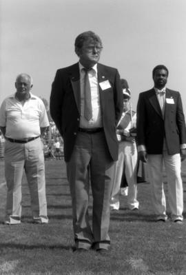 Bill Frantti is introduced as a member of the Athletic Hall of Fame during halftime of a football game, St. Cloud State University