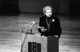 Sarah Weddington speaks during a debate with Phyllis Schlafly, St. Cloud State University