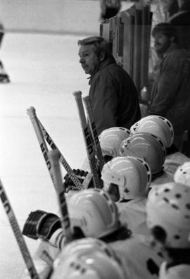 Charlie Basch coaches a hockey game, St. Cloud State University