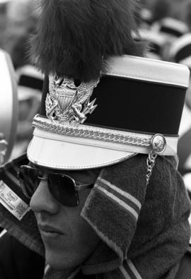 Marching band member wearing a hat, St. Cloud State University