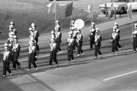 Marching band at the homecoming parade, St. Cloud State University